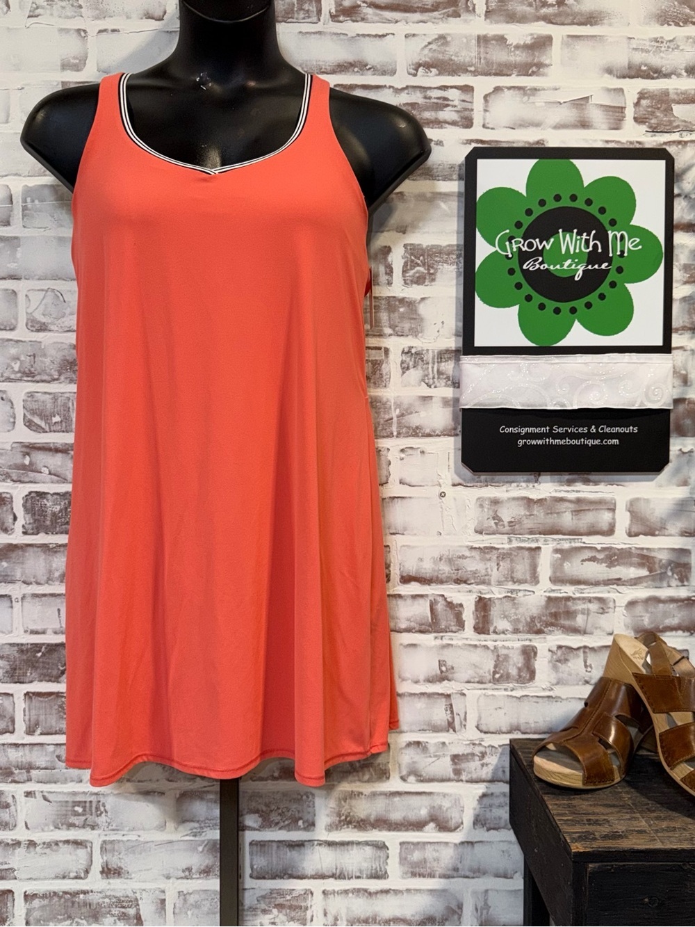 all in motion Coral Tank dress with Black & White Trim